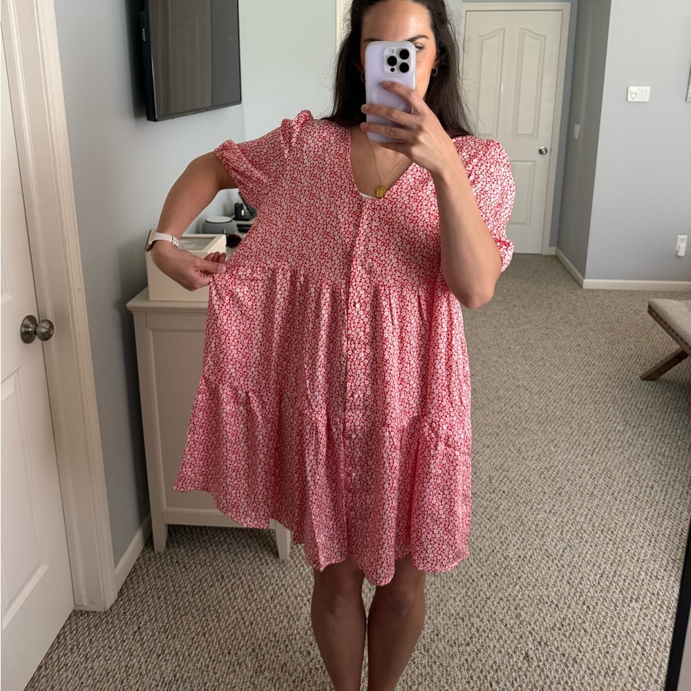 DAVI & DANI Red Floral button front Dress - Picture 9 of 9